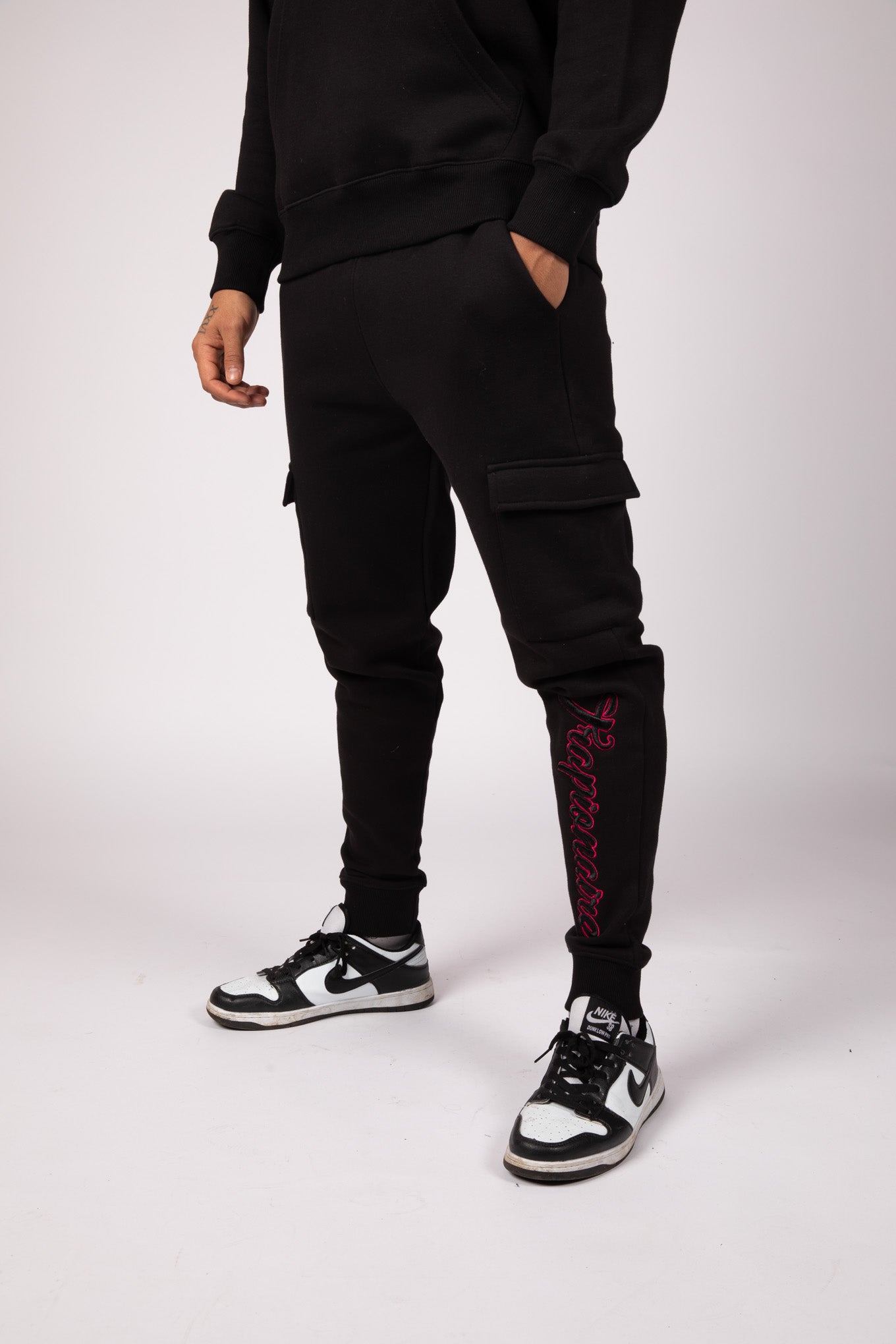 Black Cargo Bottom Fleece Tracksuit