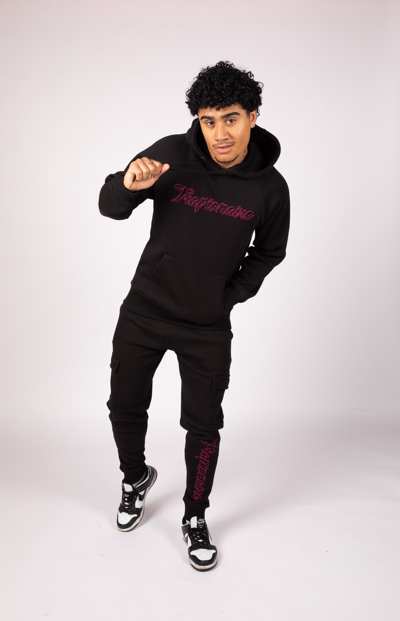 Black Cargo Bottom Fleece Tracksuit