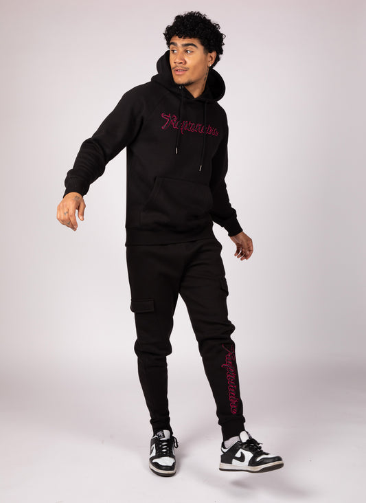 Black Cargo Bottom Fleece Tracksuit